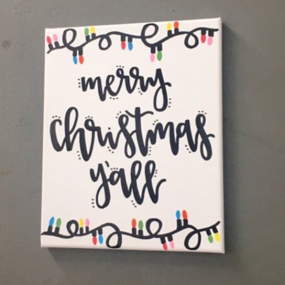 Hand lettered Merry Christmas Y’all Canvas - Picture 3 of 5
